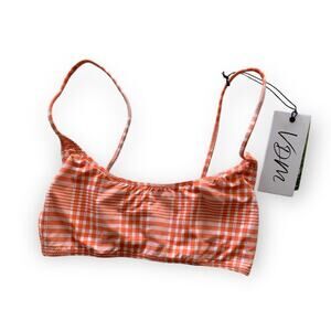 VDM Revolve Sienna Orange and White Plaid Print Swimwear Bikini Top Small